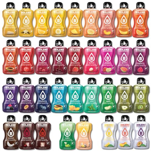 BOLERO | Méga Assortiment de 35 sticks 9g de Poudre pour Boisson sans sucre à la Stevia | Sans Conservateur ni colorants artificiels, Faible en calories, il convient pour toute la Famille