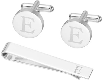 PATIKIL Manschettenknöpfe Herren Initiale Krawattenclip Und Manschettenknopf Set Für Männer Klassische Kupfer Personalisierte Krawattenspange Für Ehemann Sohn Buchstabe E Silberfarbe