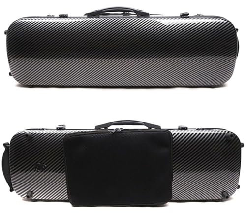 Fcmeavo Kohlefaser 4/4 Geigenkoffer mit Schultergurt und Tragegriff Hartschale Geigenkasten mit Notentasche und Bogenhalter Violinenkoffer mit Hygrometer Wasserdicht Gigbag(Schwarz)