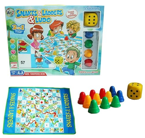 JMS we create smile - Board Games – Chess, Ludo, Snakes & Ladders, Dominoes, Tumbling Tower – Family Fun Indoor Games (2 in 1 Games - Snake & Ladders Ludo)