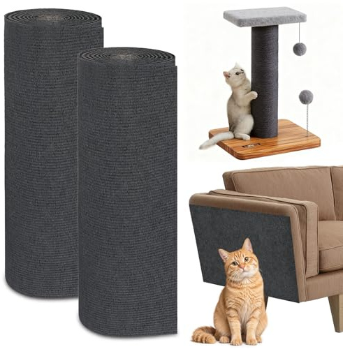 2 Stück Katze Kratzmatte Selbstklebend, 200cmx40cm Kratzbretter Kratzschutz für Sofa, Katzenteppich für Möbel, Trimmbare DIY Kratzbrett für Katze Bäume Wand Möbel und Couch Schutz