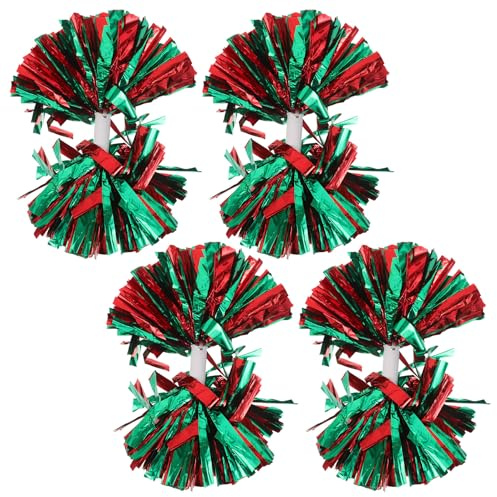 VANZACK Lot de 4 Pompons de Cheerleading Métalliques avec Poignée Moyenne Couleurs Rouge et Vert Accessoires pour Équipes Sportives et Danseuses Pompons pour Entraînement et Événements