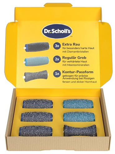 Dr. Scholl's Pack de 6 Rouleaux de remplacement pour râpe électrique - Élimine les callosités, comprend 3 têtes Extra, 2 têtes exfoliantes, 1 tête Contour du Pied - Rinçables