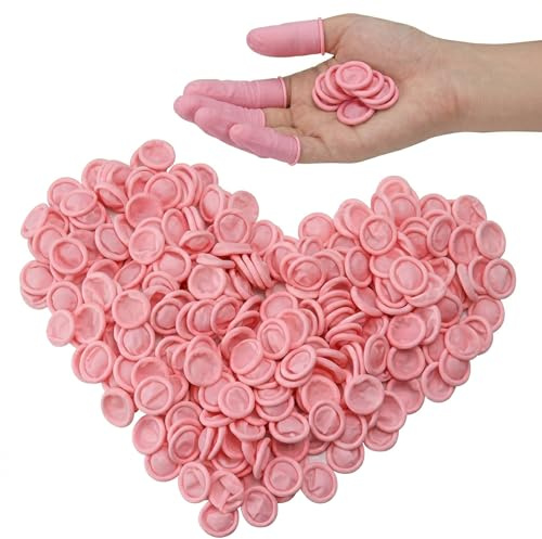 AceFun 100 st engångs latex fingerbarnsängar medelstora fingerskydd skydd skydd skydd för handgjorda industriella tillämpa latex antistatisk tumskydd för fingerskydd rosa