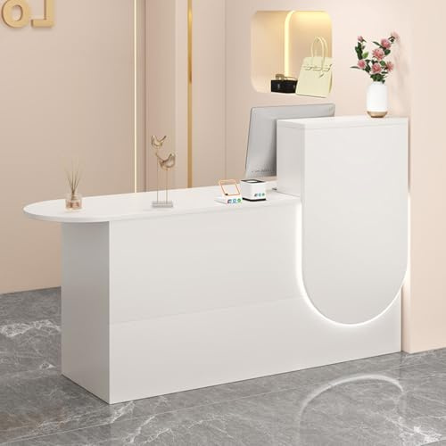 Receptionsskrivbord med låsbara lådor och LED-belysning, modern främre räknare för affärskontor, 100 cm vit design