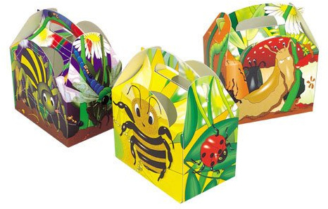 MustBeBonkers 250 x Kids Meal Party Boxes Cardboard Lunch Food Takeaway Box - Choose your Theme (Bugs & Slugs)