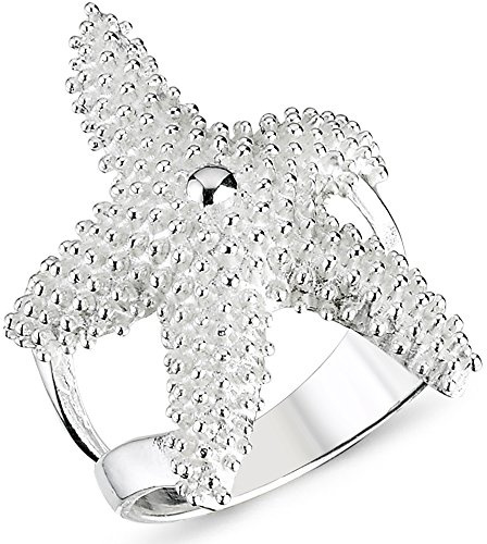 Vinani Damen Design Ring 925er Sterlingsilber – Breiter Ring im Seestern-Design mit sandgestrahltem und poliertem Finish, Massives Sterlingsilber, Modernes elegantes, Handgefertigt