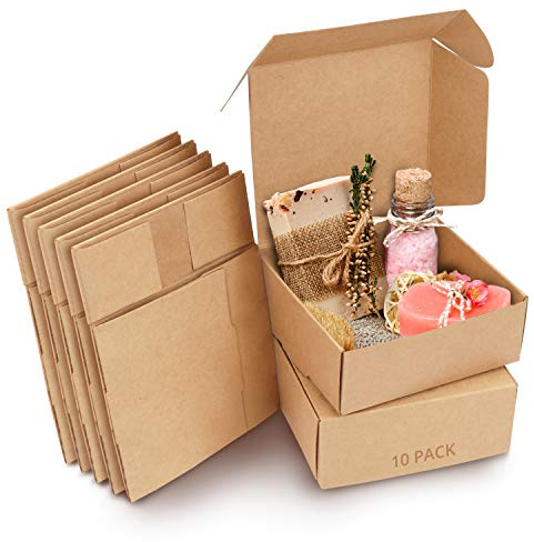 Kurtzy 10 Stk Karton Geschenkboxen Braun – Schachteln 12 x 12 x 5cm Pappschachteln mit Deckel – Kraftpapier Geschenk Box zum Selber Aufbauen für Geschenke, Hochzeit, Party, Weihnachten