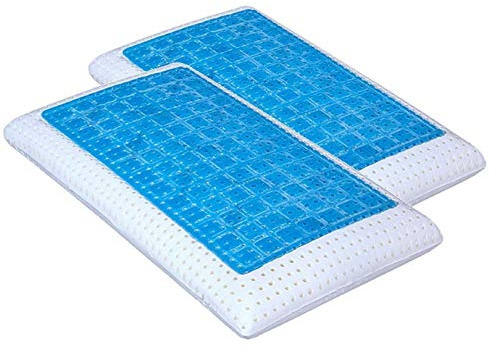 EVERGREENWEB - Coppia Cuscini Memory Foam con GEL forato Traspirante Anallergico, per Cervicale, 2 Fodere COOLMAX® e 100% Cotone Antiacaro Guanciali Sfoderabili Lavabili in Lavatrice