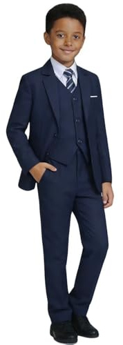 Visaccy Suit for Boys 5 Pieces Kids Tuxedo Toddler Slim Fit Suits Outfit for Wedding Navy Blue Size 3T