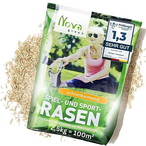 Rasensamen schnellkeimend 2,5kg = 75-100m² Sport und Spiel Herbst Premium - SEHR GUT getestet - trockenresistent | Ideal für Neuansaat und Nachsaat
