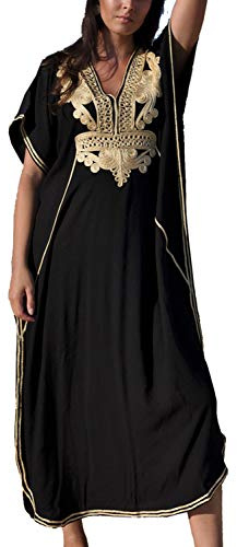 YOUKD Caftano Sciolto Floreale Ricamato in Cotone Estivo Boho Bikini da Spiaggia Copri Il Vestito Abito Taglie Forti per Donna