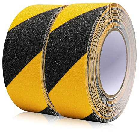 BOMEI PACK Nastro Adesivo Antiscivolo, Nastro Antiscivolo, Nastro Adesivo di Sicurezza Forte per Interni ed Esterni, 2 Rotoli Nero e Giallo 50mm×10m totale 20 metri