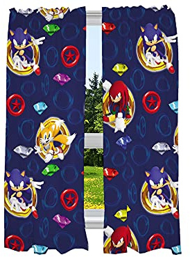 Sonic the Hedgehog Kids Window Curtains, 84 Inch Length 2-Panel Set, Semi Light Filtering Drapes for Bedroom & Playroom, (Officially Licensed Product) by Franco