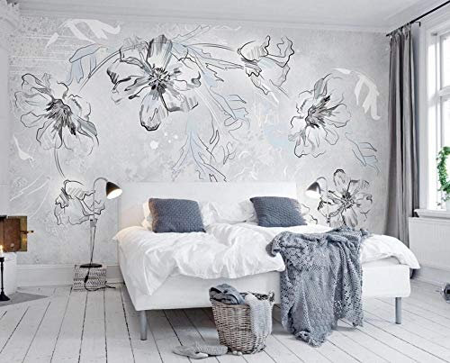 Papier Peint 3D Intissé Fleur De La Ligne Grise De Riz Papier Peint Panoramique 3D Moderne Décoration Murale 300cmX210cm
