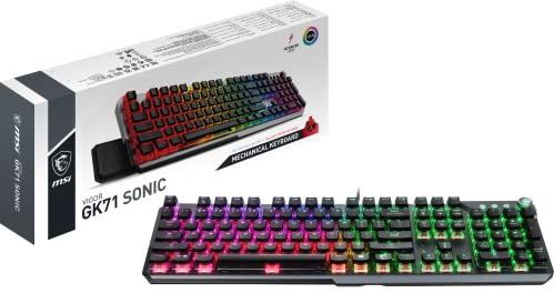 MSI Vigor GK71 Sonic Red FR Tastiera Gaming Meccanica,AZERTY FR,Switches Sonic Red,Tasti ClearCaps,Scorciatoie multimediali, Poggiapolsi Ergonomico, Mystic Light, USB 2.0, Full Size Nero