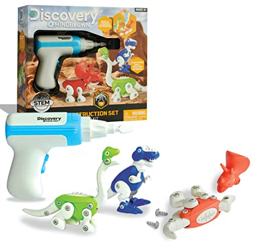 Discovery™ Dinosaur Construction Set, 90-Piece Action Model Build Kit, Kid-Safe Electronic Tools & Screws, Create T-Rex Triceratops, Prehistoric Monster Learning STEM Toy for Paleontologists