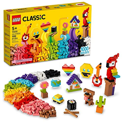 LEGO Classic Lots of Bricks Construction Toy Set 11030, Build a Smiley Emoji, Parrot, Flowers & More, Creative Gift for Kids, Boys, Girls Ages 5 Plus