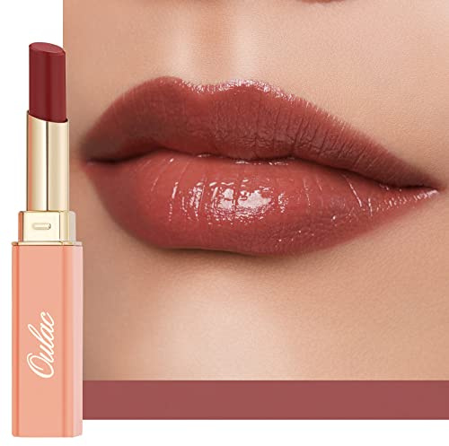 Oulac Moisture Shine Lipstick - Hydrating Lipstick & Tinted Lip Balm, Lip Care for Dry Lips, Medium Coverage Lip Colour | Juicy Look, Glossy Finish, Vegan, Grande Dame (02) | Plummy Terracotta