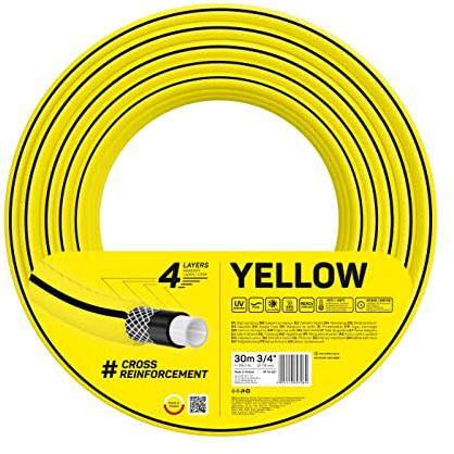 Cellfast Tuyau D'arrosage YELLOW, Léger, Durable, 4 Couches, Durable Tresse Croix, Résistant aux UV et aux algues, résistance à la torsion, Technologie REACH, 20 Bar, -10/+50°С Temp. 3/4, 30m