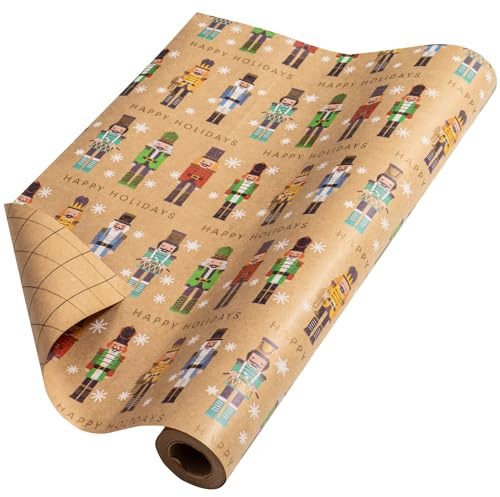 RUSPEPA Weihnachts-Geschenkpapier, Jumbo-Rolle Kraftpapier – Nussknacker Solider Design für Weihnachtsgeschenkverpackung – 43,2 cm x 10 m