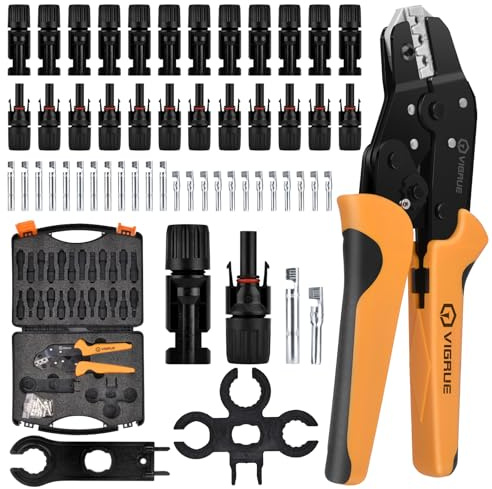 VIGRUE Solarstecker mc4 Stecker, mc4 Crimpzange Set für 2.5/4/6mm² Solarpanel PV Kabel, Männlich/Weiblich Solarpanel Kabelstecker, Ip68 Wasserdicht pv Stecker mit Crimpzange Schraubenschlüssel