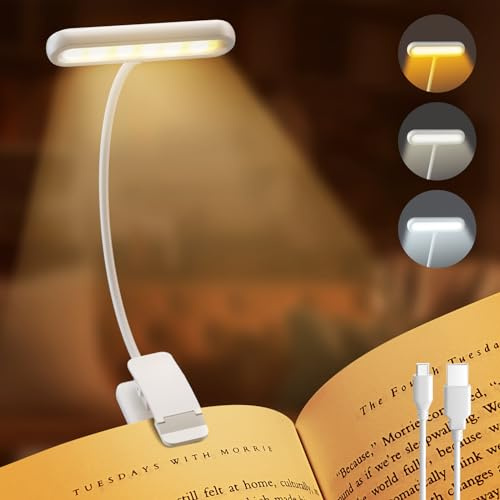 iFalarila Lampe de Lecture Rechargeable avec Câble de Type-C, Liseuse Lampe Clip [3 Couleurs et 10 Luminosités] Mini Veilleuse Flexible à col de Cygne et à Pince pour Les Enfants
