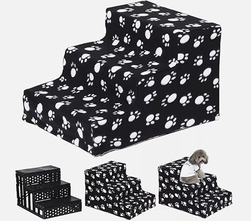 sports flyfree Hundetreppe, 3 Stufen Haustiertreppe, tragbare Hundesofa-Treppe mit abnehmbarem und waschbarem Plüschbezug für kleine Hunde und Katzen, 45 * 35 * 30cm