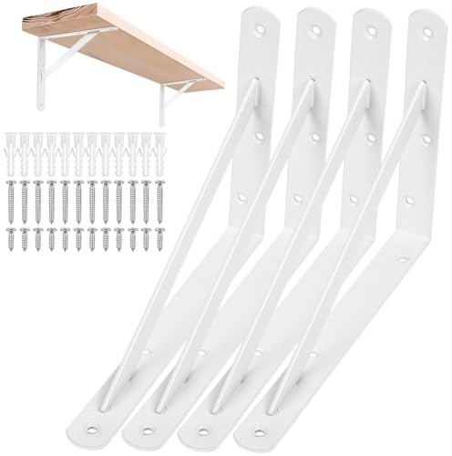 4 Stk weiße Dreieck‑Regalwinkel 200x150x25 mm, Schwerlast‑Wandhalterung | Robuste Winkelträger für die Wandmontage, bieten hohe Tragfähigkeit zur sicheren Befestigung von Regalbrettern