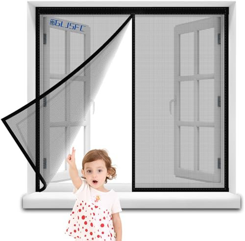 Cortina Mosquitera para Cortinas, 170x140cm Cortina antiinsectos Fácil de ensamblar, Cierre Automático de Arriba a Abajo, Manos libres Negro