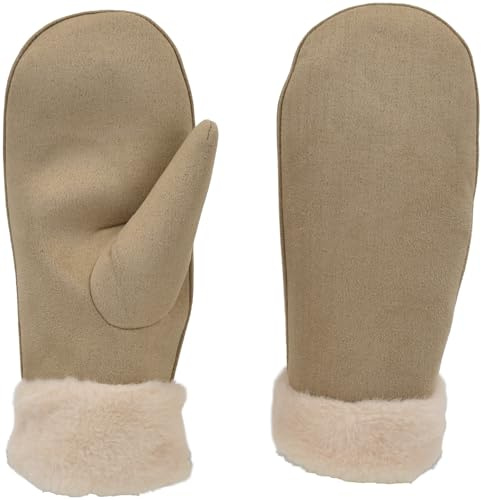 styleBREAKER Damen Fäustlinge Veloursleder Optik Kunstfell | 25x11 cm (9 cm Daumenlänge), wärmender 6 cm Plüsch-Bund. Elastische Einheitsgröße für 16-21 cm Handumfang (6-8), Polyester.