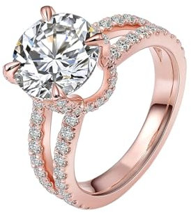 Bishilin Verlobungsringe Damen Rotgold 375, Hochzeit Ring Wickelring 4-Steg-Krappenfassung mit Moissanit 2ct Trauringe Verlobungsring Nickelfrei für Frauen Gr.55 (17.5)