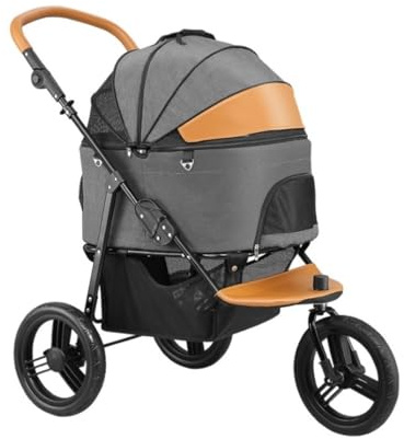 LZHUYE Hundekinderwagen, Hundebuggy, Katzenbuggy, Hundebuggy, 3 Räder, 2-in-1-Haustierbuggy mit abnehmbarem Hundewagen, Aufbewahrungskorb, zusammenklappbar für große und mittelgroße Hunde, Katzen-/