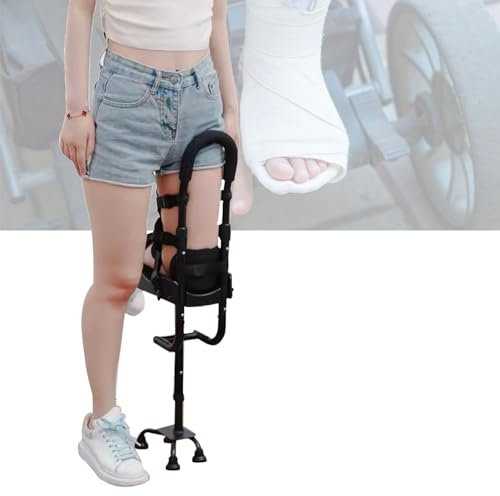 Freihändige Krücke, höhenverstellbar, einbeiniger Teleskop-Gehwagen, Gehhilfen, schmerzfreie Kniekrücke, Bein- und Kniemobilitätsunterstützung für Behinderte, ältere Menschen, Verletzungen,