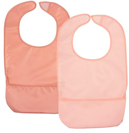 Tiny Twinkle 2 Pack of Premium Bibs for Adult Men, Women and Teens; Clothing Protector for Elderly and Special Needs Size Large (Peach, Terracotta)