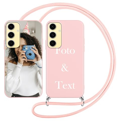Yoedge Handykette Personalisierte Handyhülle für Samsung Galaxy S25 Plus/S25+ 5G Rosa Hülle mit Band Kordel 6,8, Selbst Gestalten Personalisiert mit Foto Bild Text Schutzhülle Cover Case