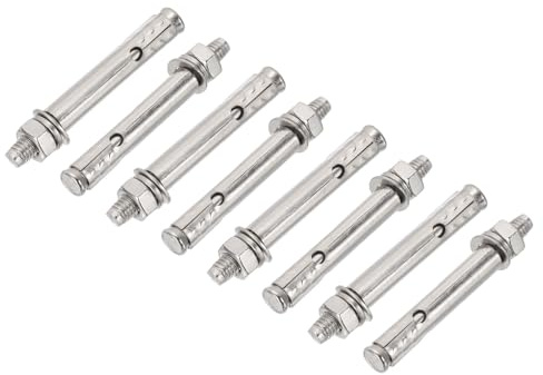 PATIKIL 8 piezas Tornillos de expansión M6 x 60mm para hormigón plateado | de acero inoxidable 304, tornillo hexagonal externo con tubo de expansión alargado, drywall proyectos