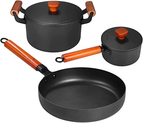 ASerZenith Set di Pentole in Ghisa da 3 Pezzi, Antiaderente, per Zuppa, Latte, Padella, Cucina E Dispensa.