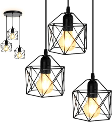 ARCYN Pendelleuchte 3-flammig Schwarz, Hängelampe Esstisch mit 3 E27 Fassungen, höhenverstellbare Hängeleuchte Wohnzimmer und Esszimmerlampe, Industrial Metall