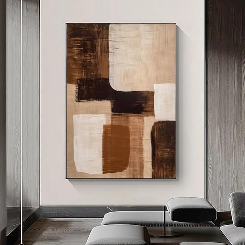 Tryck på canvas nordisk väggkonst abstrakt beige brun målning på canvas med minimalistisk och modern heminredning 80x120 cm ramlös
