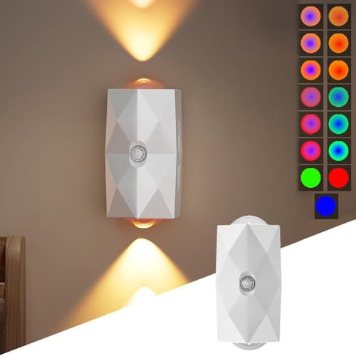 Gaogodot Aplique Pared con Sensor de Movimiento, Lamparas de Pared Interior Recargable, Luz Nocturna Sensor con Luces de Colores para Dormitorio, Salón, Escalera, Pasillos, Armarios (Rombo - 1 Pieza)