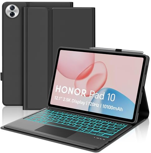 FOGARI Étui Clavier pour Honor Pad 10 WiFi Tablette 12.1 2025 | AZERTY Français Rétro-éclairé Clavier Pavé Tactile Magnétique Bluetooth sans Fil Housse pour Honor Pad 10 2025 12.1, Noir