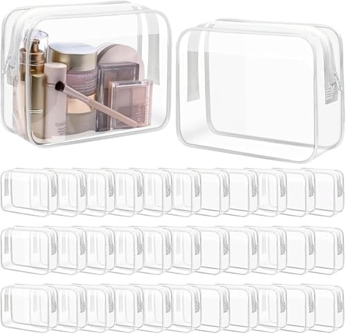 30 Stück Transparente Kosmetiktasche Set (18x14cm) – Wasserdichter Kulturbeutel aus PVC – Klarsicht Flugzeug Beutel für Flüssigkeiten, JGA, Reisen & Ordnung (Reißverschluss)