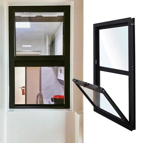 Ventanas Ventana de Guillotina Vertical Simple, Ventana Corrediza Estrecha con Marco de Inclinación Inferior, Ventanas de Paso de Cocina de Aluminio, Ventana de Reemplazo de Vidrio Templado(18x25in/45