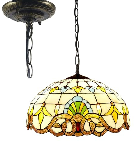 Grande lampada a sospensione Tiffany da 16 pollici di larghezza, in stile barocco, in vetro colorato, lampada a sospensione vintage per isola cucina, studio, sala da pranzo, corridoio, bancone, uffic
