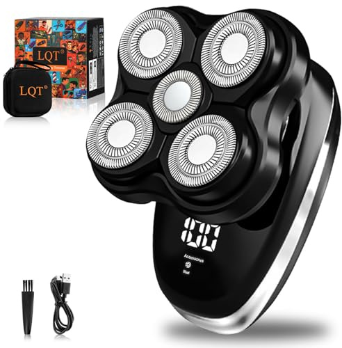 LQT Rasoio per testa per uomini calvi, rasoio a testa bagnata e asciutta, rasoio ricaricabile con display a LED e blocco di sicurezza in 3 secondi, rasoio a testa galleggiante 5D con lame magnetiche