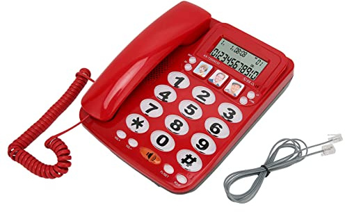 Lazmin112 Téléphone Filaire avec Identification de l'appelant, Mémoire de Sonnerie Réglable, Ligne Fixe Filaire avec Numérotation Rapide, Multifonction, SONNERES RÉGlables pour Le Bureau (Rouge)