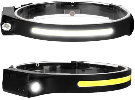 Eaxus Stirnflex Pro - Lampe frontale LED avec grand angle COB et capteur de main - Rechargeable par USB - Pour camping, pêche, jogging et extérieur - 5 modes d'éclairage