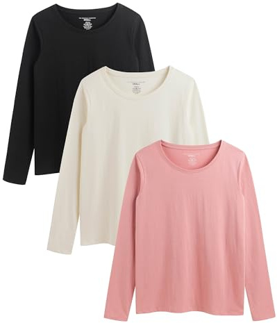 The Essentials Wardrobe Ladies TEW 3 Pack LS T- Shirt - Black/Pink/Cream - X Large