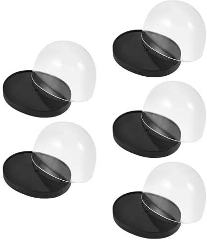 Mobestech 5pcs Clear Plastic Dome with Base Dustproof Bell Jar Cover for Preserved Flowers Cake Display and Craft Projects Versatile Transparent Cloche for Home Shop and Office Decor